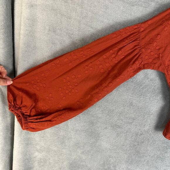 Free People Top Womens Extra Small Rust Long Sleeve Crop Peasant Boho Cottage - Picture 3 of 11